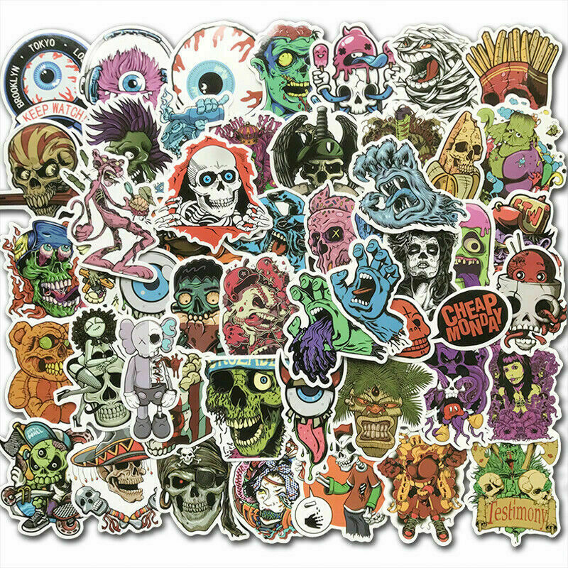 50Pcs Vinyl Horror Stickers Skateboard Graffiti Laptop Luggage Decals Lot Cool