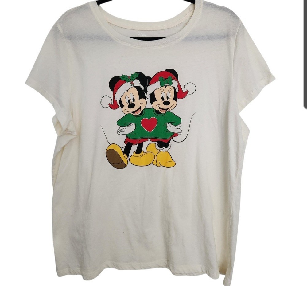 Disney Womens Mickey and Minnie Holiday Short Sleeve T-Shirt Size XL