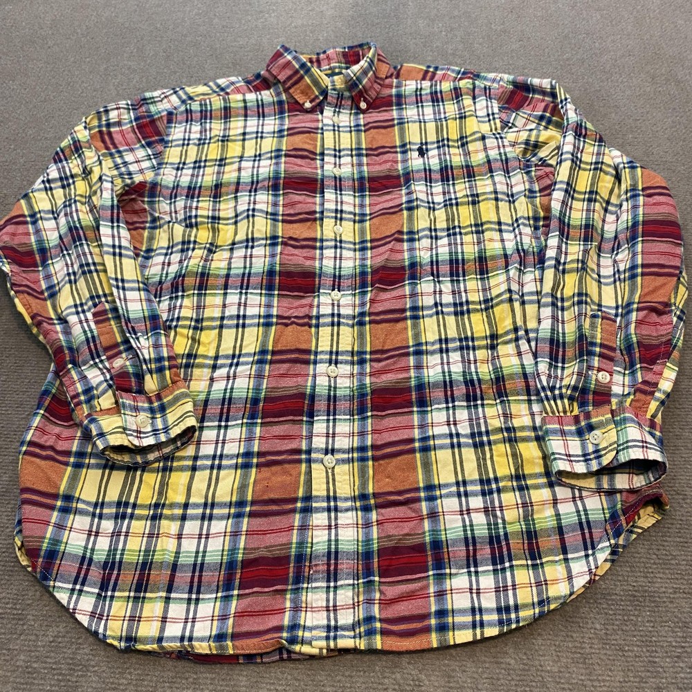 Ralph Lauren Shirt Youth XL 18-20 Madras Plaid Button Down Long Sleeve Pony Logo