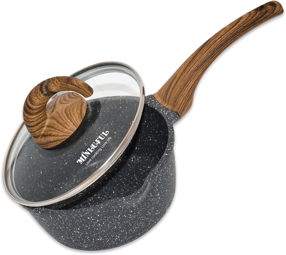 Nonstick Saucepan with Lid, 1.8 Quart Classic Black Granite Coated Pasta Soup Po