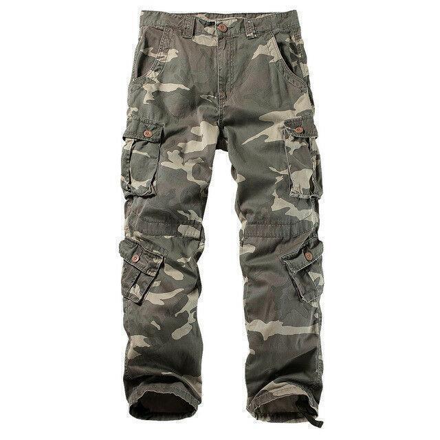 Men's Cotton casual Military Army Cargo Camo Combat Work Pants Pockets