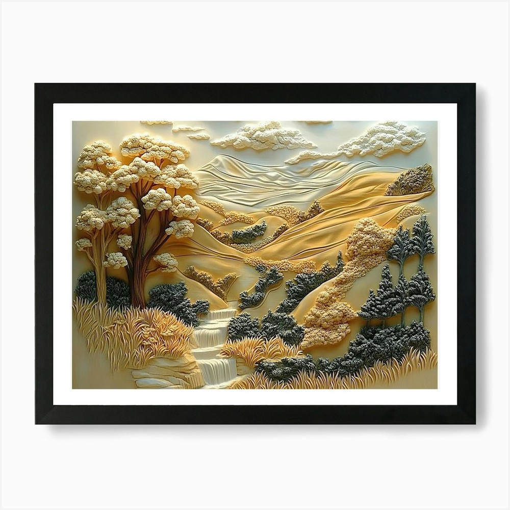 Framed Landscape With Trees Art Print Canvas Wall Decor Poster Picture  