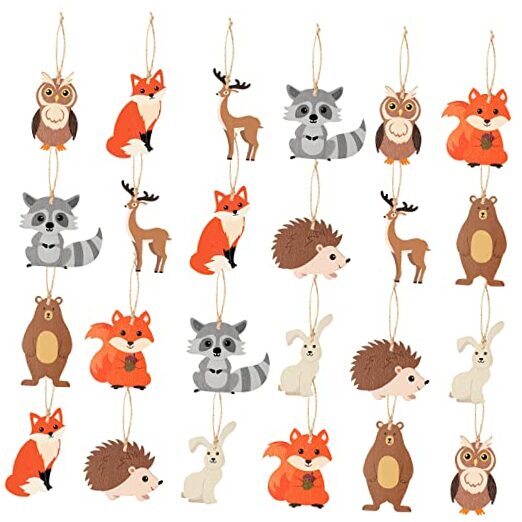 Christmas Hanging Wooden Ornaments 25Pcs Rustic Forest Owl Woodland Animal