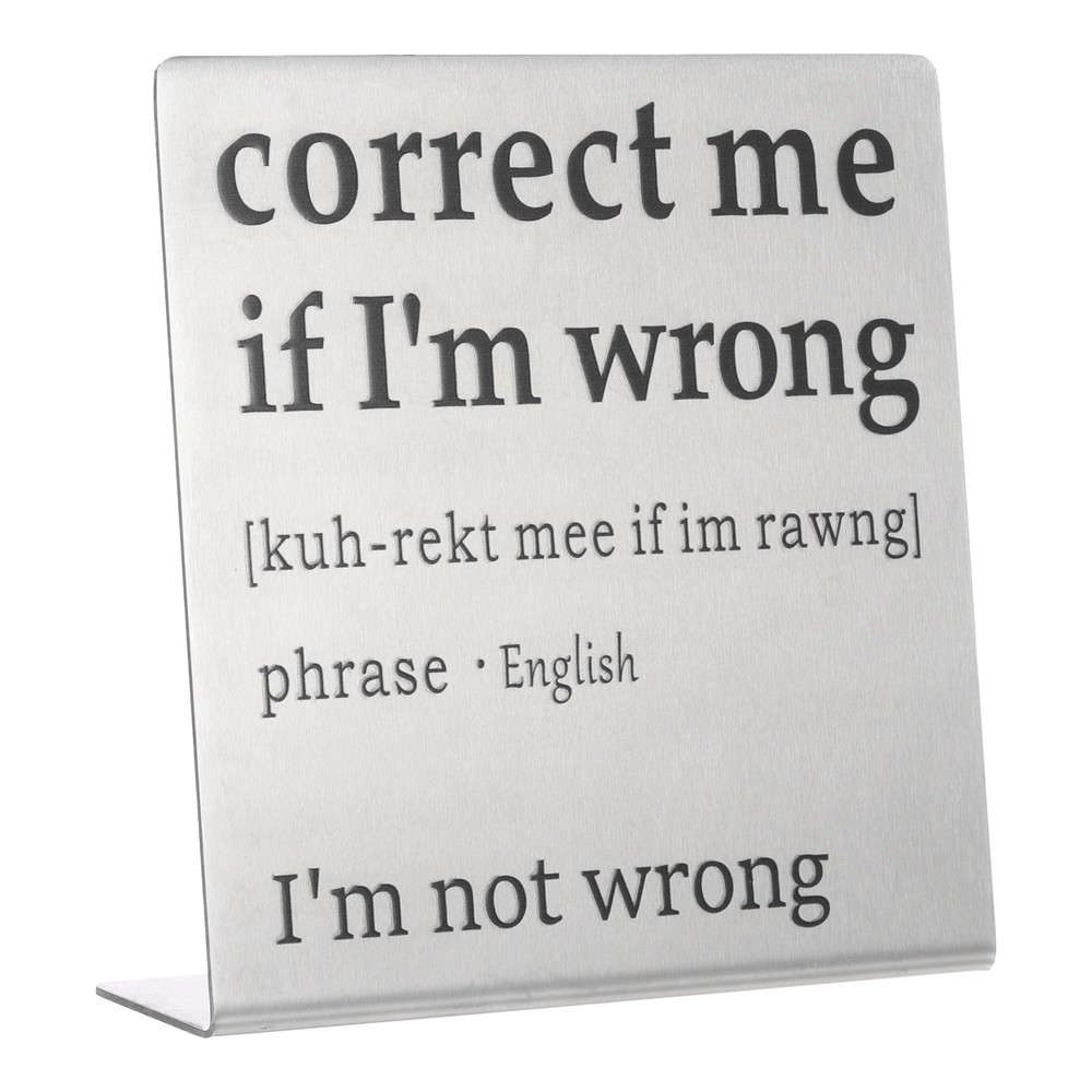Funny Silver Desk Nameplate Sign - Correct Me If I'm Wrong