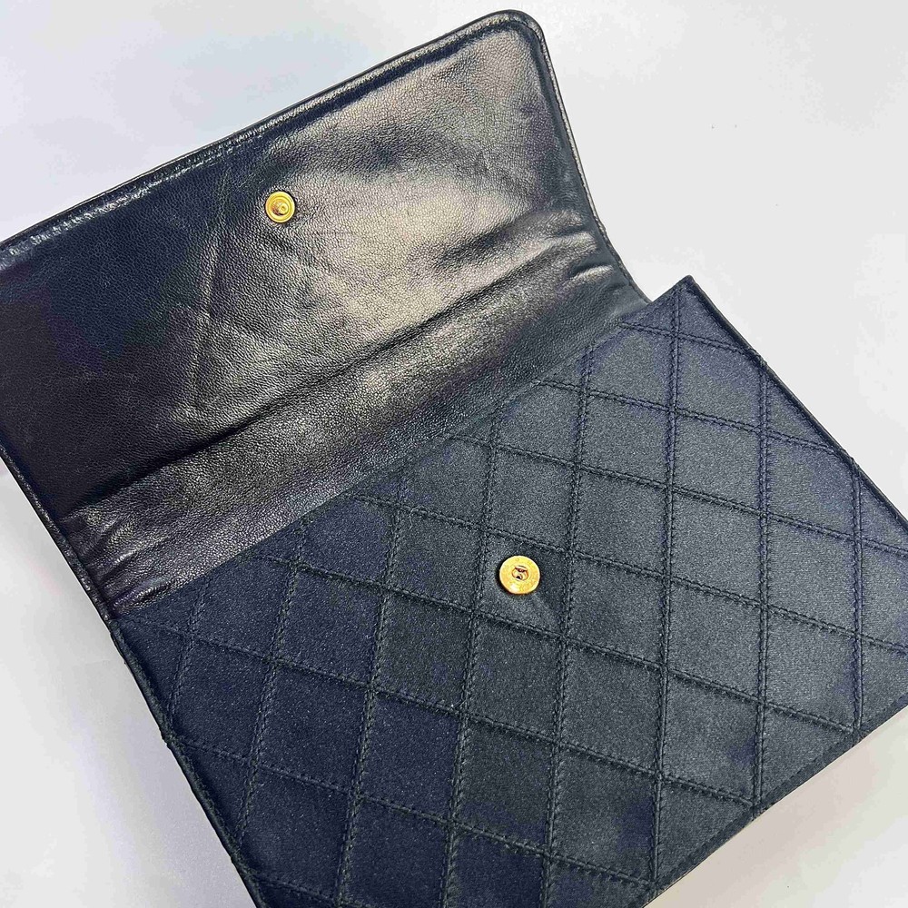 Vintage CHANEL Coco Mark Matelass Bicolor Clutch Pouch in Black and Gold