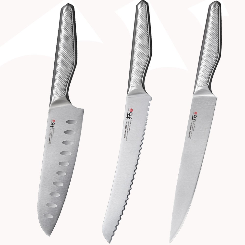 3x TURWHO Kitchen Knife Set German Steel Chef Cook Santoku Bread Slicing Knife