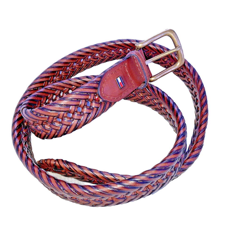 Tommy Hilfiger Belt Mens 38/95 Brown Braided Bonded Leather Business Casual Work