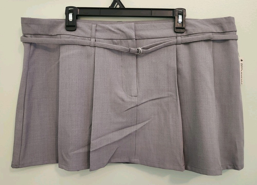 No Boundaries Women's XXL 20 Belted Prep Pleated Mini Skirt GRAY #10725