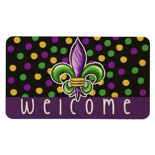 Colorful Mardi Gras Fleur De Lis Indoor Doormat 30x17 Carnival Welcome Mat