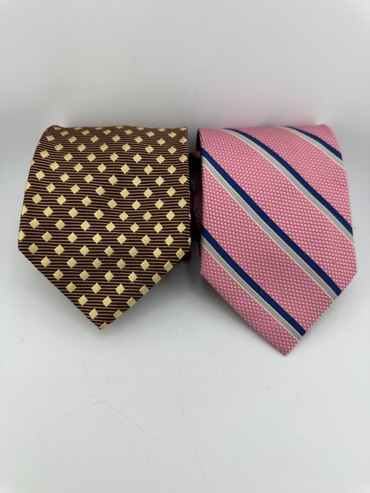 Nautica Men’s Silk Tie Lot of 2 Pink Stripe & Brown Geometric Neckties