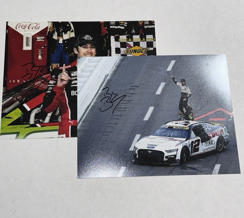 (2) Ryan Blaney BODY ARMOR PLAYOFFS VICTORY LANE NASCAR autographed photos LOT