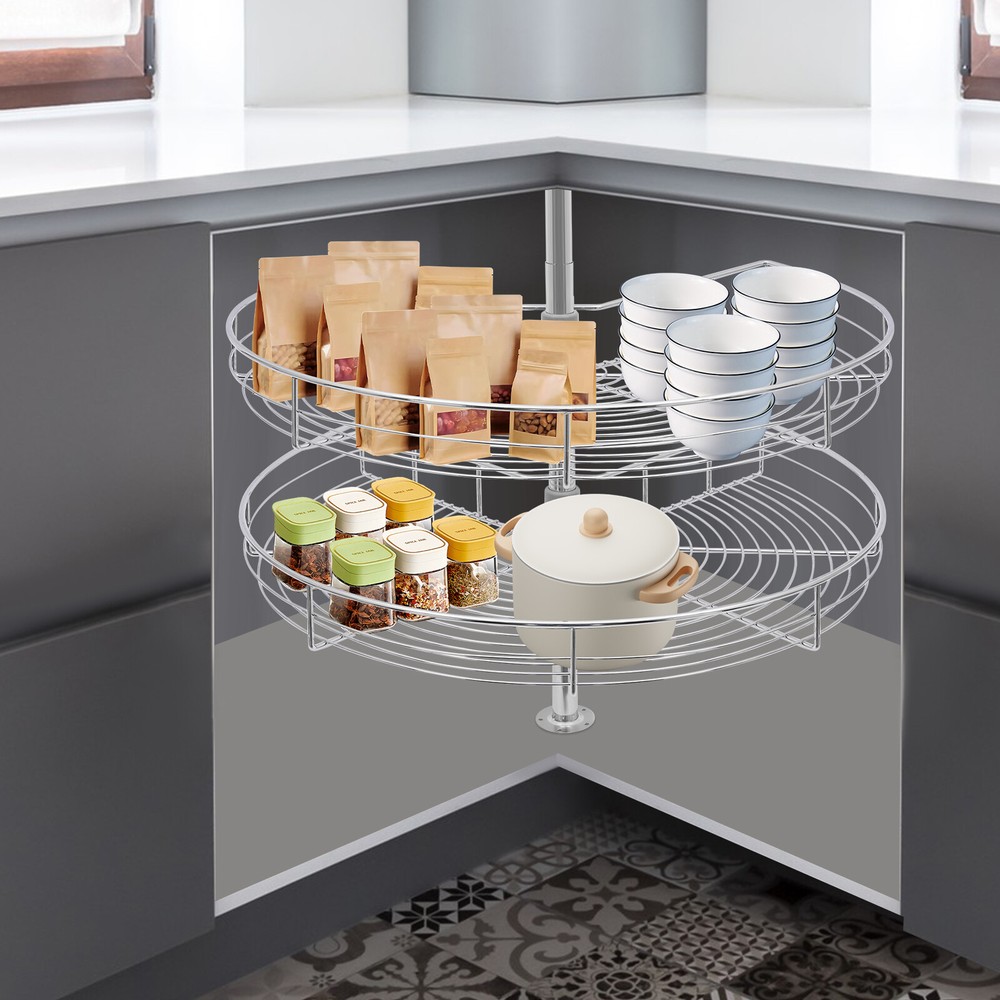2-Tier Adjustable Corner Cabinet Organizer for Versatile Storage