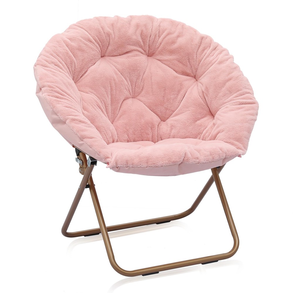 MoNiBloom Faux Fur Round Folding Saucer Chair for Dorm Room Bedroom Living Room