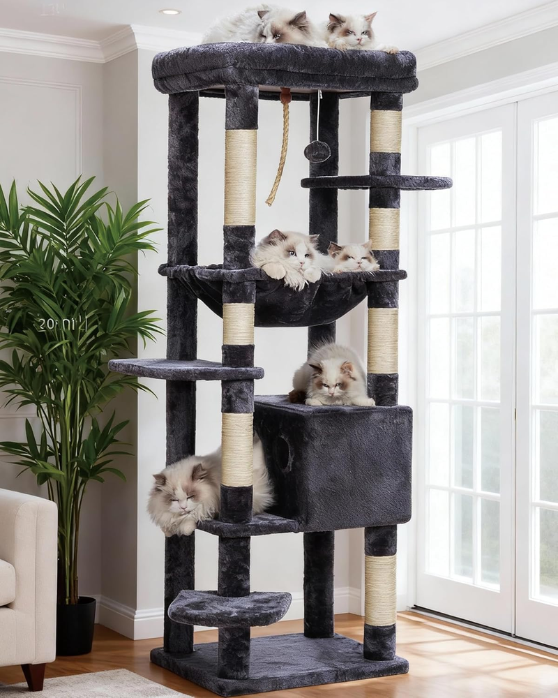 Cat Tree for Large Cats 20lbs Heavy Duty, 60 inches XXL Cat Tower for Indoor