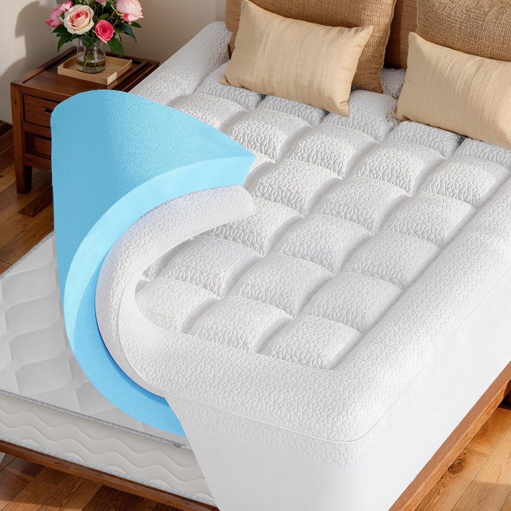 Memory Foam Mattress Topper Queen - 2 Inch Gel Cooling Mattress Pad and 1 Inc...