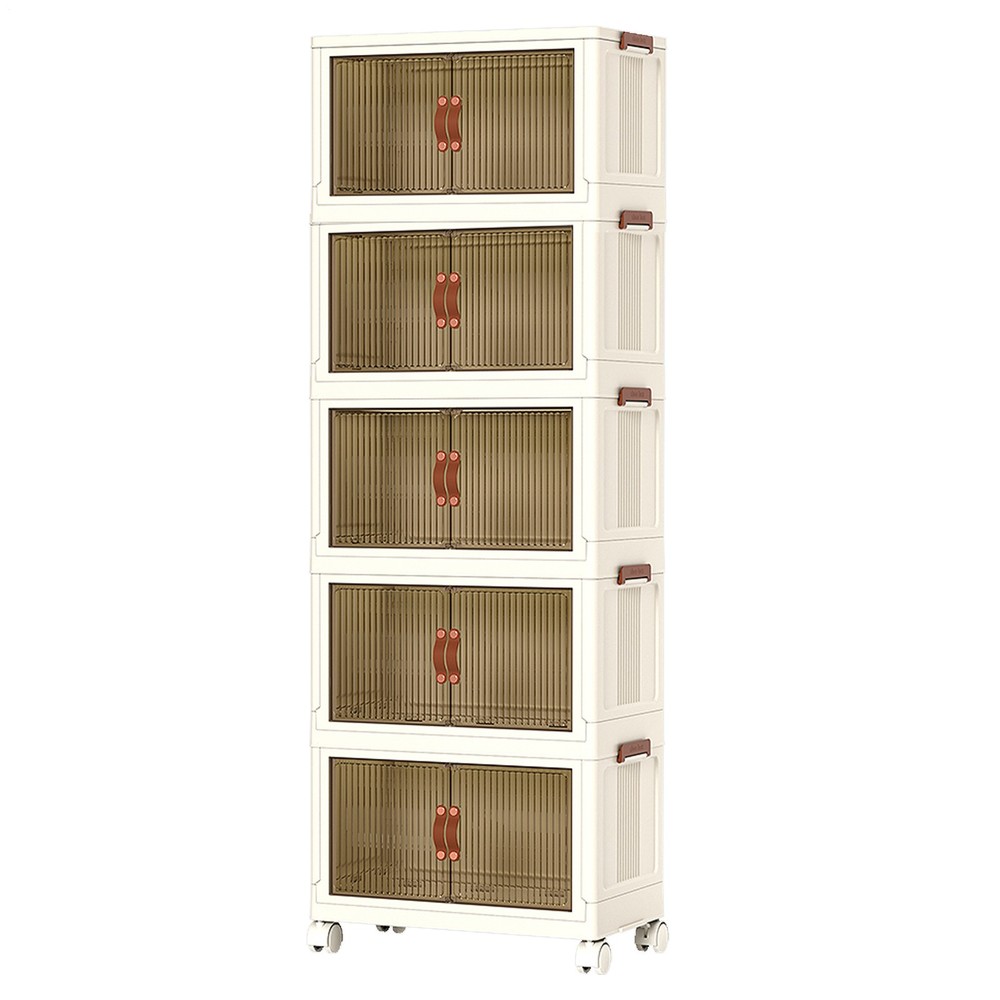 5 Pack Collapsible Storage Bins Wheels Cart Stackable Organizer Box Cabinet New-