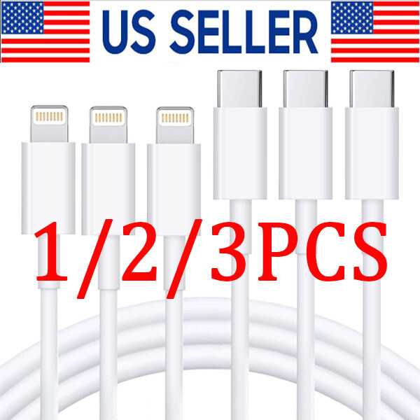 3-Pack USB-C Fast Charger Cable for iPhone 14 13 12 11 Pro Max PD Compatible