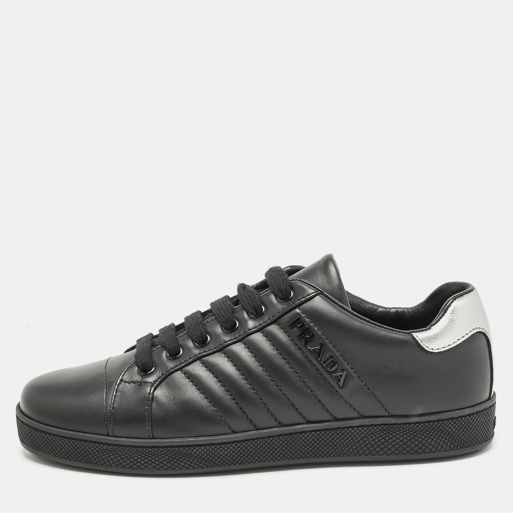 Prada Sport Black Leather Lace-Up Sneakers in Size 37.5