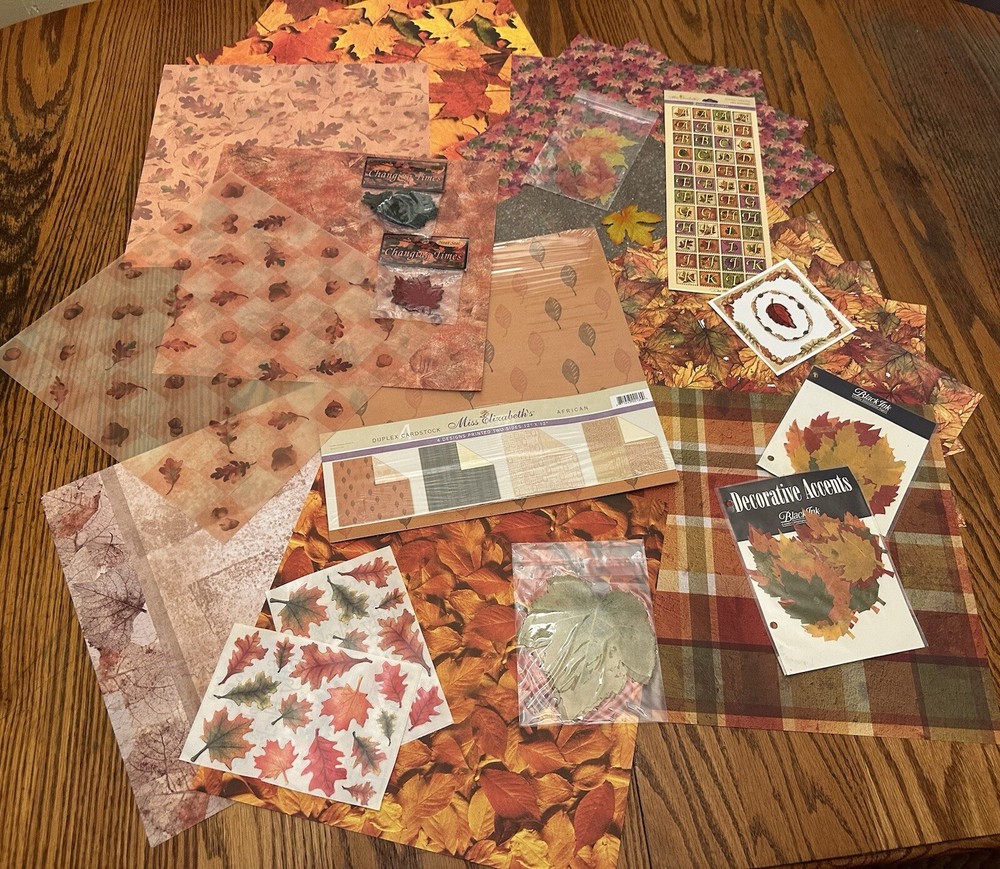 Mixed Lot of AUTUMN FALL Scrapbook Paper, Stickers And Ephemera