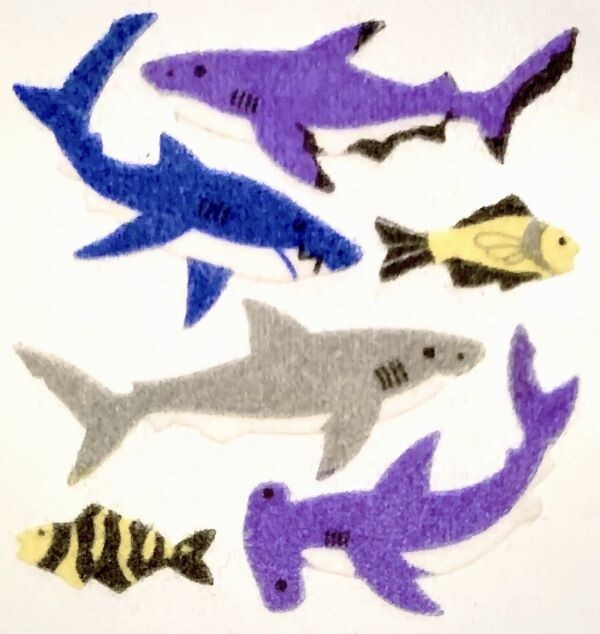 *RETIRED*     Fuzzy SHARKS OCEAN SEA Sandylion Stickers   ~VINTAGE~