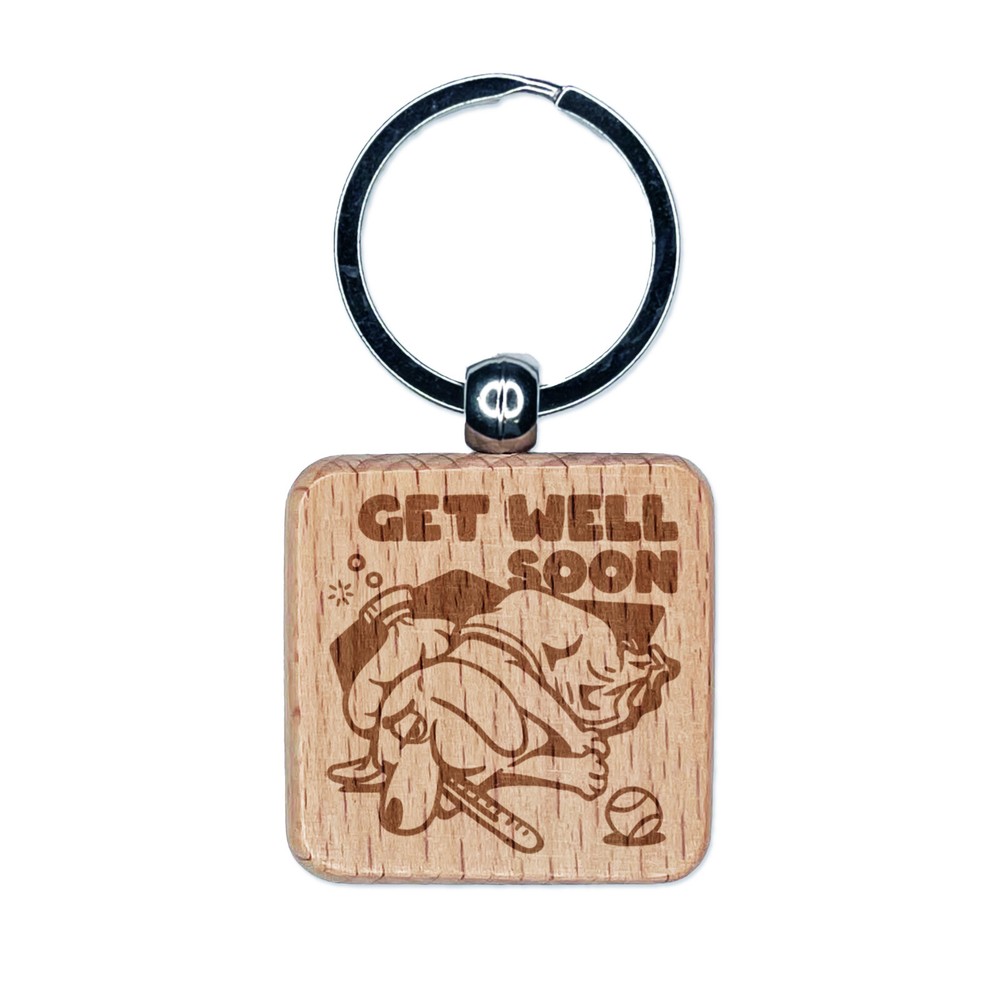 Sick Dog Get Well Soon Engraved Wooden Keychain Pet Charm  