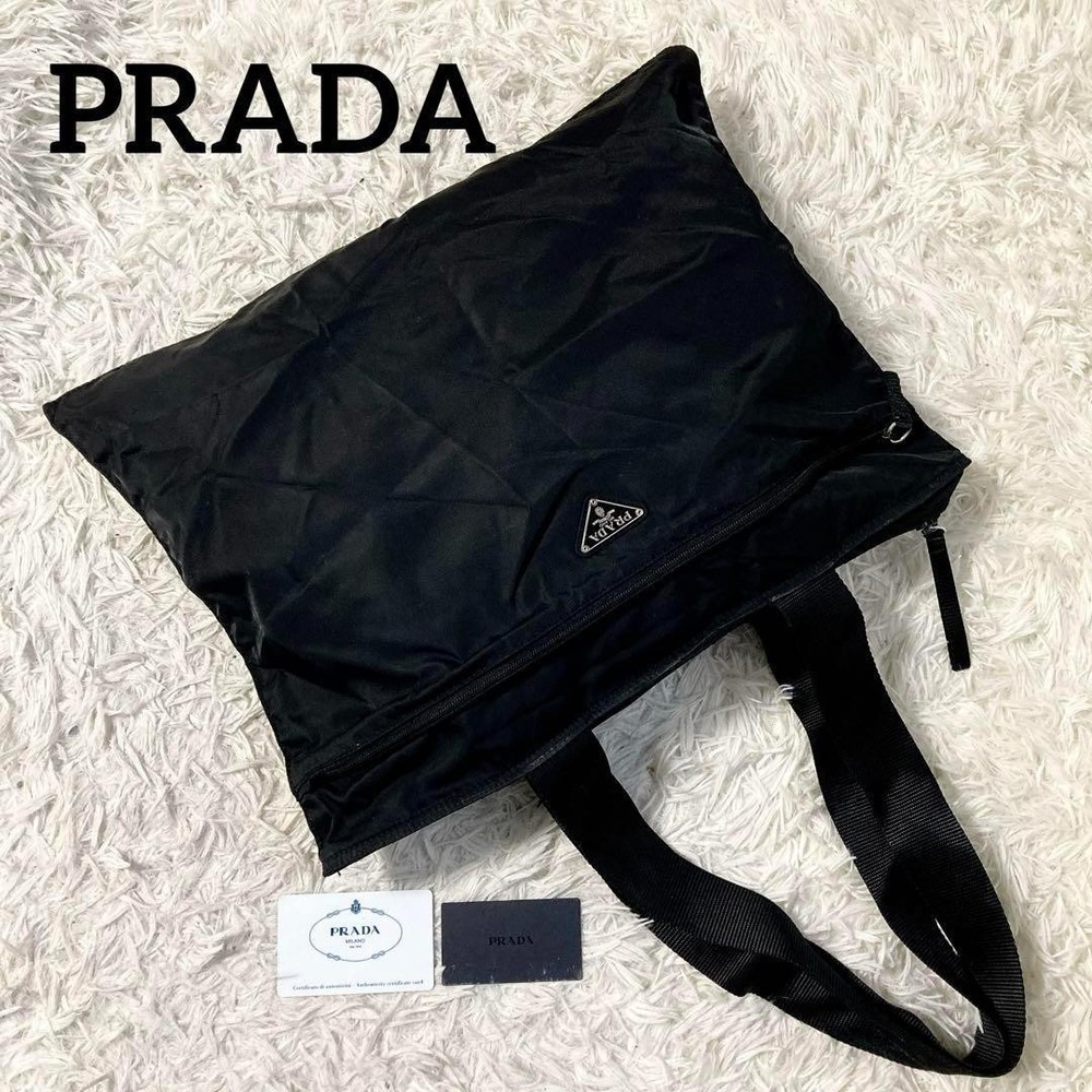 Prada Black Nylon Tote with White Triangle Logo Preowned Pocono Style