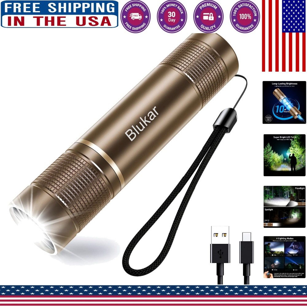 Durable Rechargeable Flashlight with Zoom - Ideal for Hiking & Emergencies