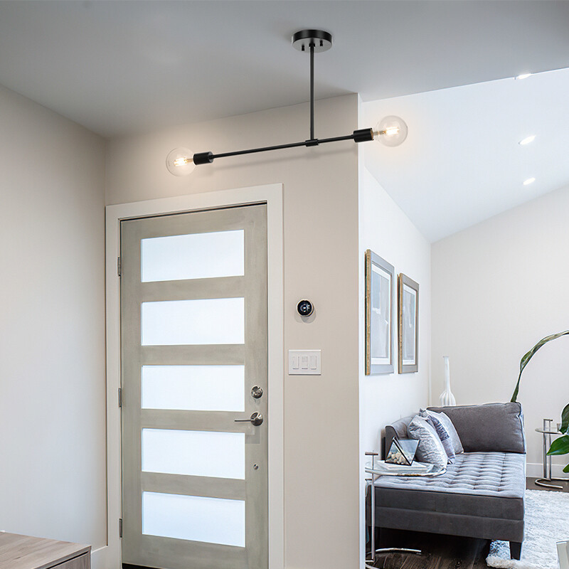 2 Light Semi Flush Mount Ceiling Light Sputnik Black Ceiling Light with LED Bulb