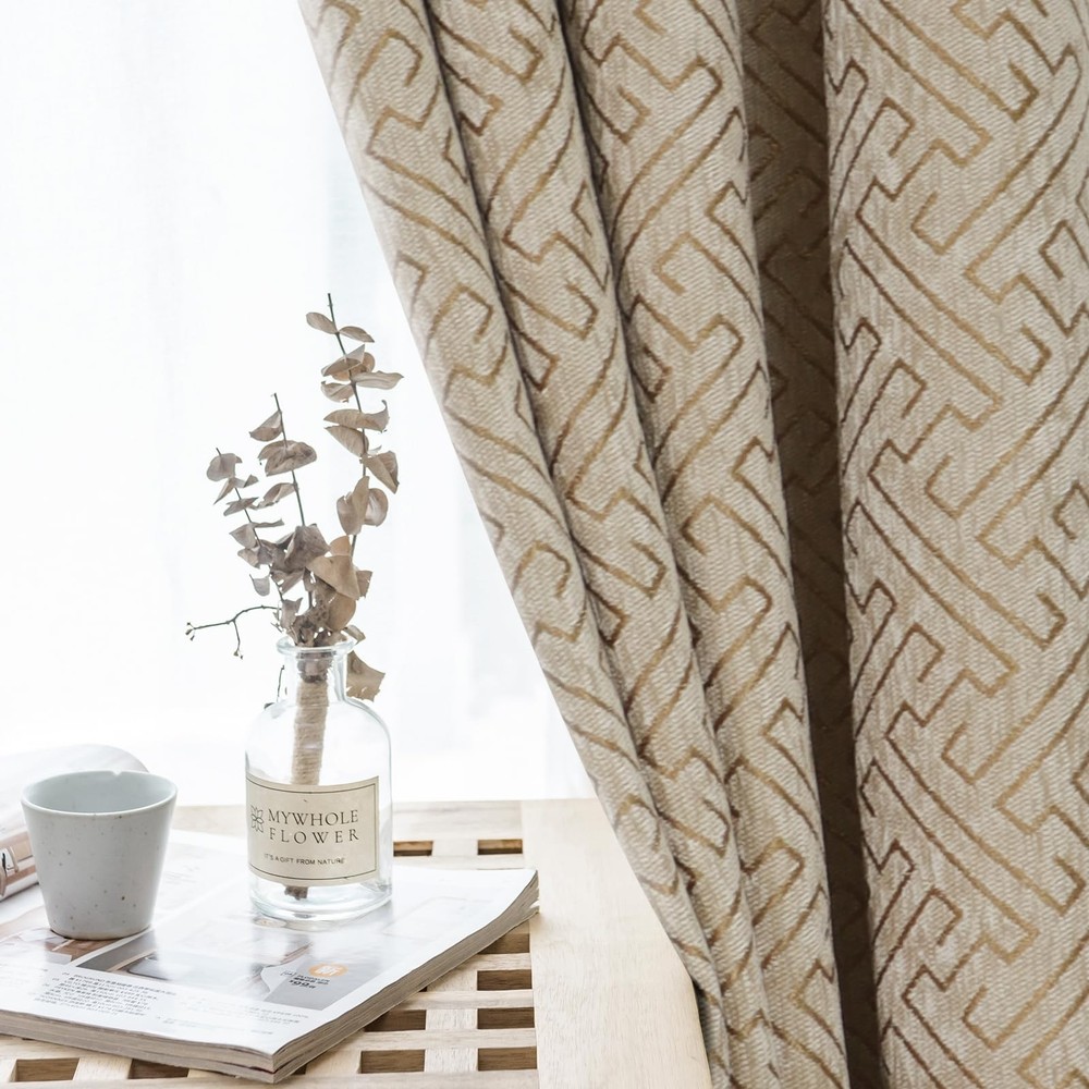 Blackout Chenille Curtains 52x63 Geometric Modern Bedroom Window Panels