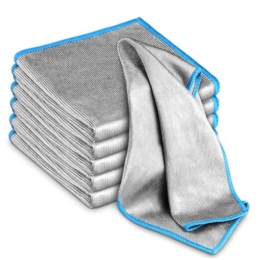 Streak-Free Glass Polishing Microfiber Cloths 6-Pack Silver-Blue