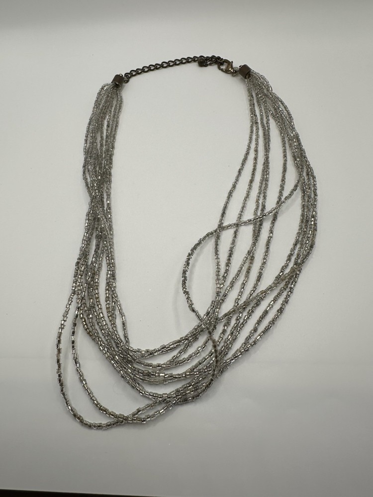 Chico’s Multi Strand Silver Tone Seed Bead Necklace 20”