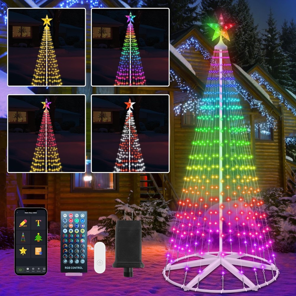 8FT Outdoor Christmas Tree with 388 RGB LEDs Smart App Remote Control