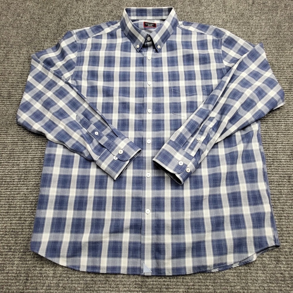 UNTUCKit Dress Shirt Men's 2XL Blue Gray Check Plaid Button Down Professional