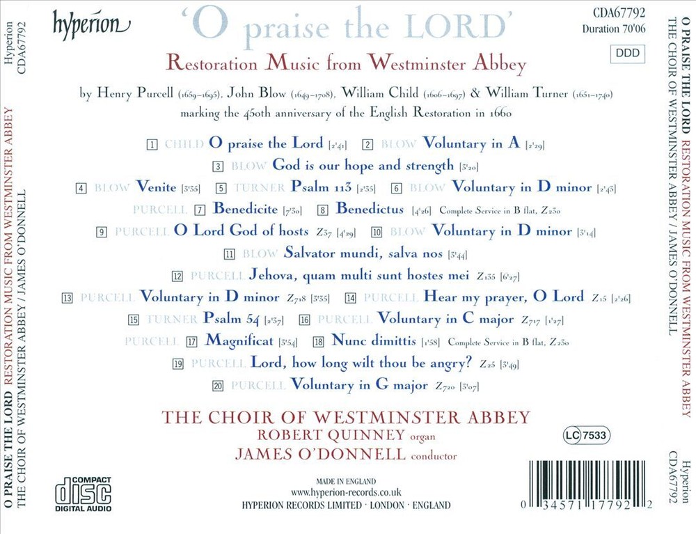 Westminster Abbey Choir James ODonnell OPraise the Lord Restoration Music