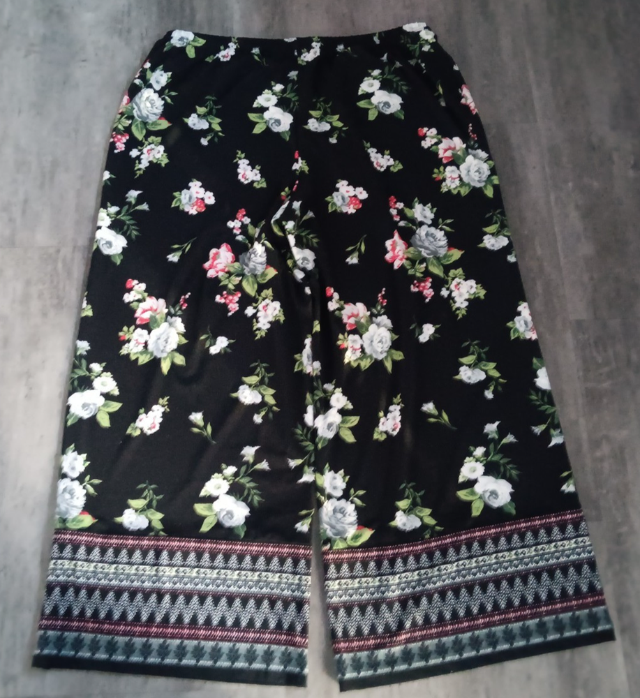 Joan Rivers Regular Mixed Print Floral Pull-On Palazzo Pants Black Size LP