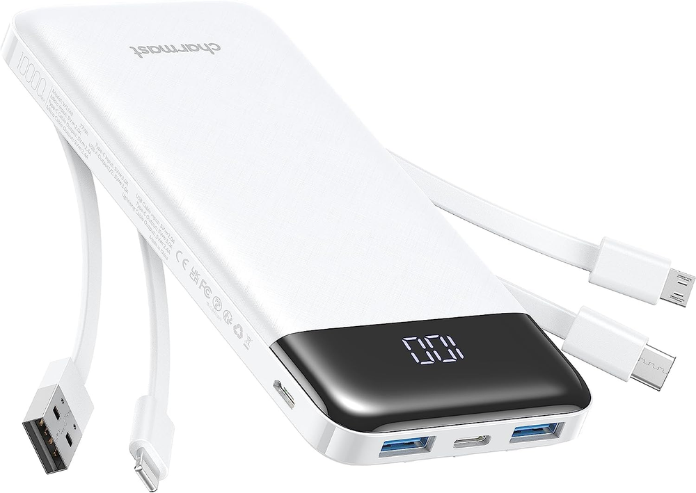 Slim 10 Portable Charger with Built-in Cables and Wires
