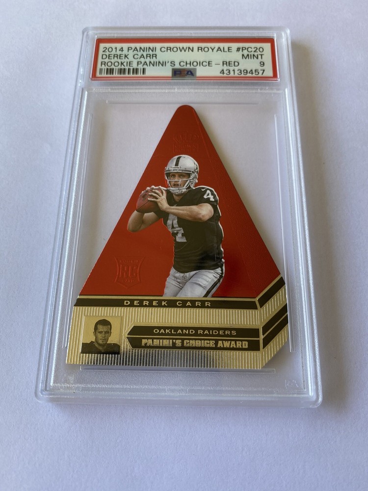 2014 PANINI CROWN ROYALE DEREK CARR ROOKIE CHOICE-RED PSA MINT 9- RARE!! POP 6!!
