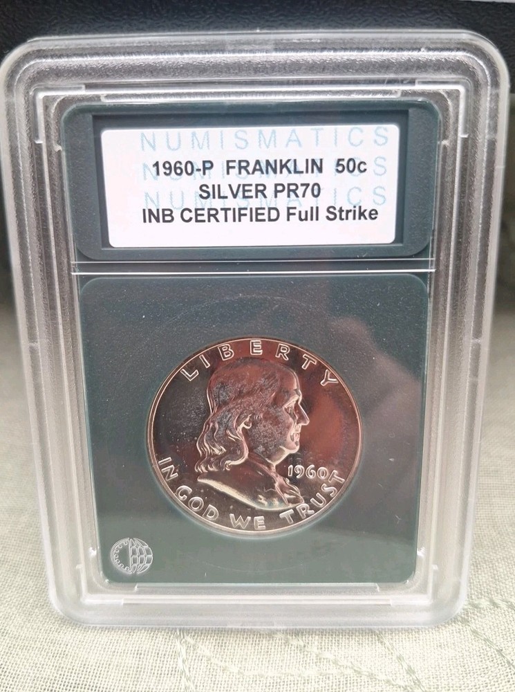 INB Certified 1960-P Franklin Coin 50C Cameo Proof 70 Full Strike Silver