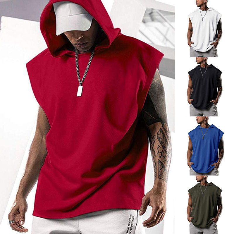 ❀Mens Workout Hoodie Sleeveless Vest Muscle Tank Tops Gym Fitness Bodybuilding