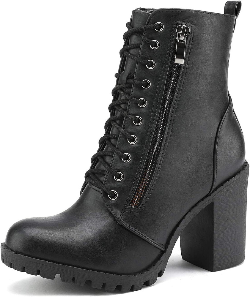 Dream Pairs Women's Chunky Heel Combat Ankle Boots with Lace-Up Design