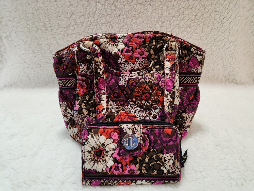 Vera Bradley Glenna Satchel Rosewood Purse and Wallet