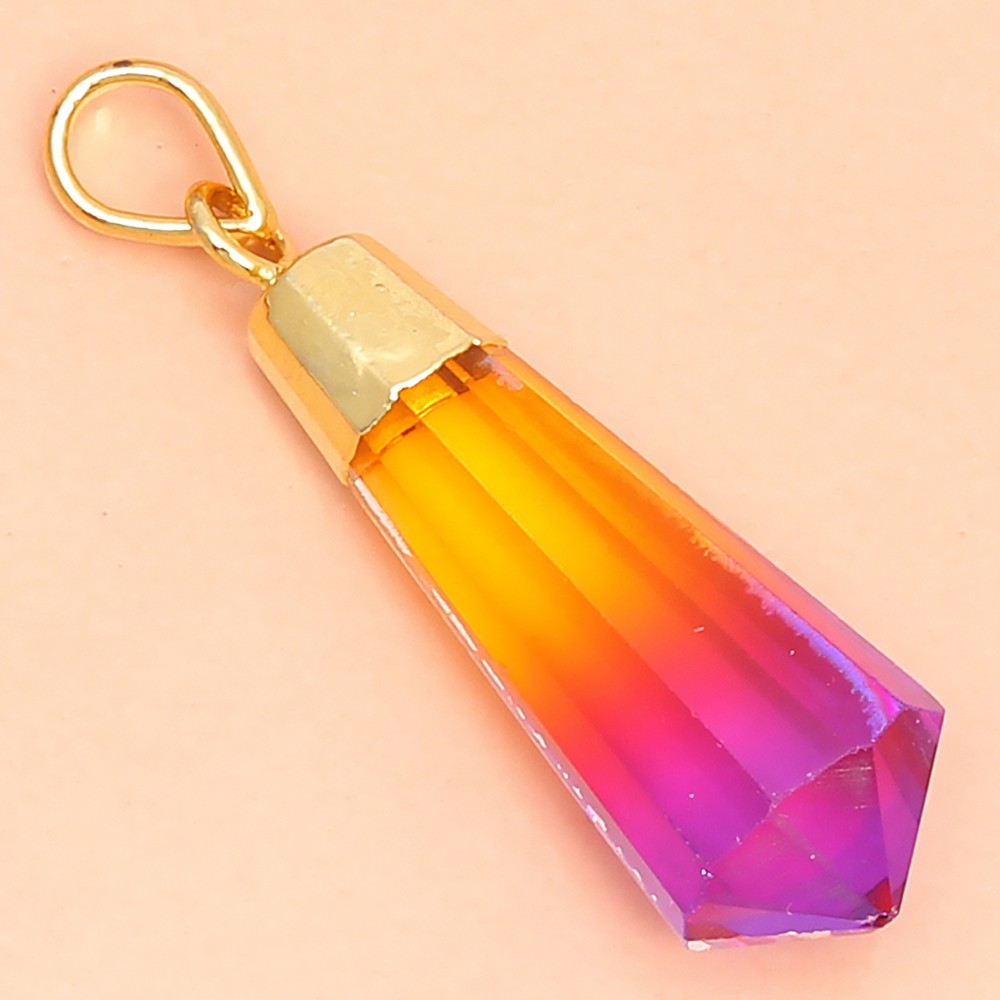 Pendant Bio-Tourmaline Quartz 14CT Gold Plated  Handicraft Jewelry  1.5''