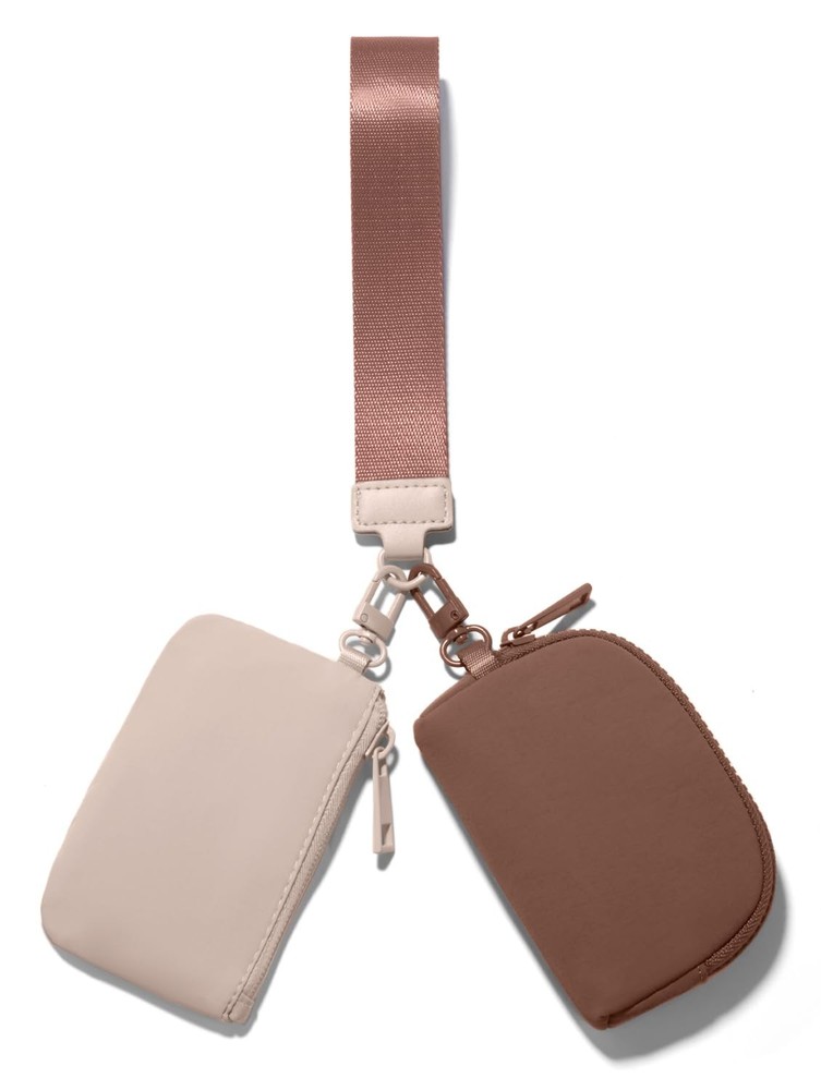 Mini Zip Keychain Wristlet Wallet - Small Dual Pouch Portable Wristlet