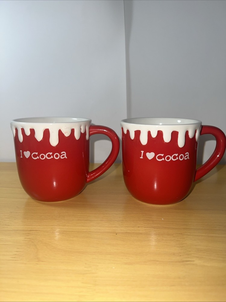 Festive 14oz I LOVE COCOA Christmas Mugs Set of 2 for Coffee and Hot Chocolate