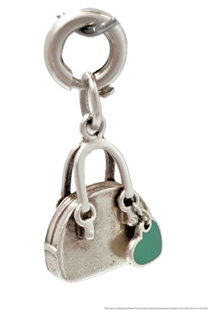 Scarce Tiffany & Co. Blue Enamel Purse Bag Sterling Silver Charm or Pendant