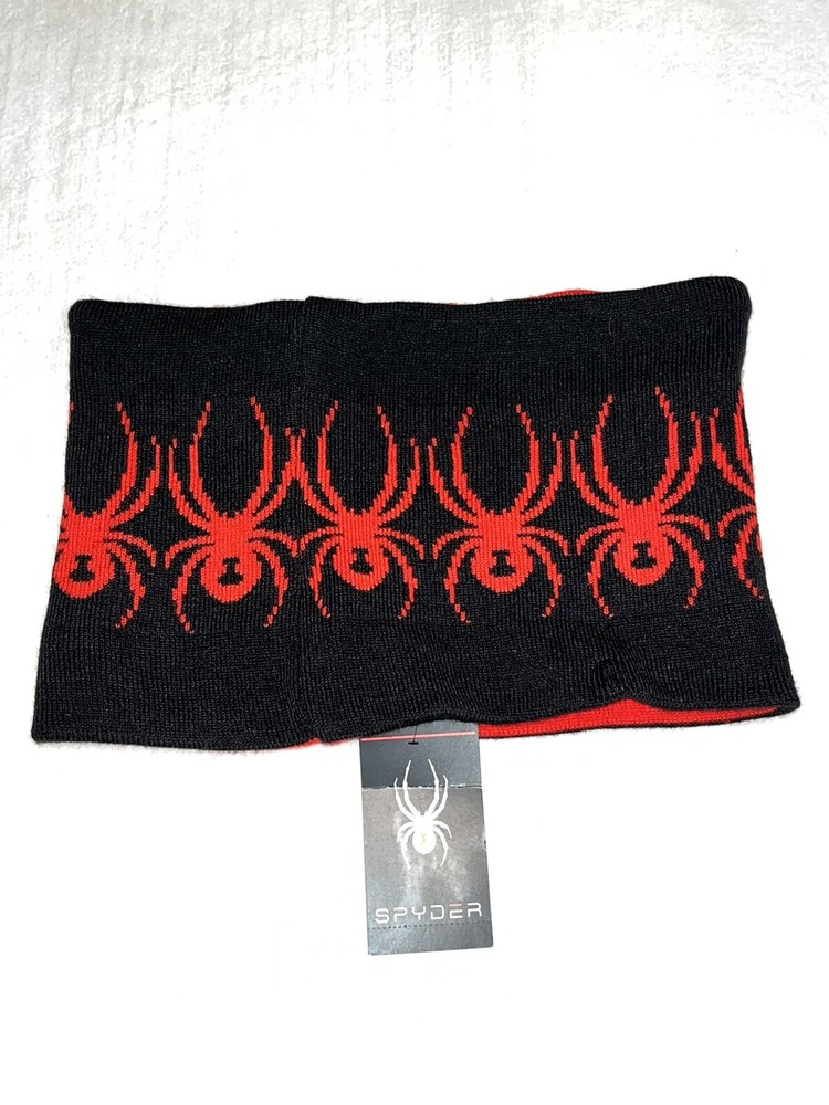 Men's Spyder Reversible Acrylic Jacquard Logo Gaiter in Black Volcano NWT