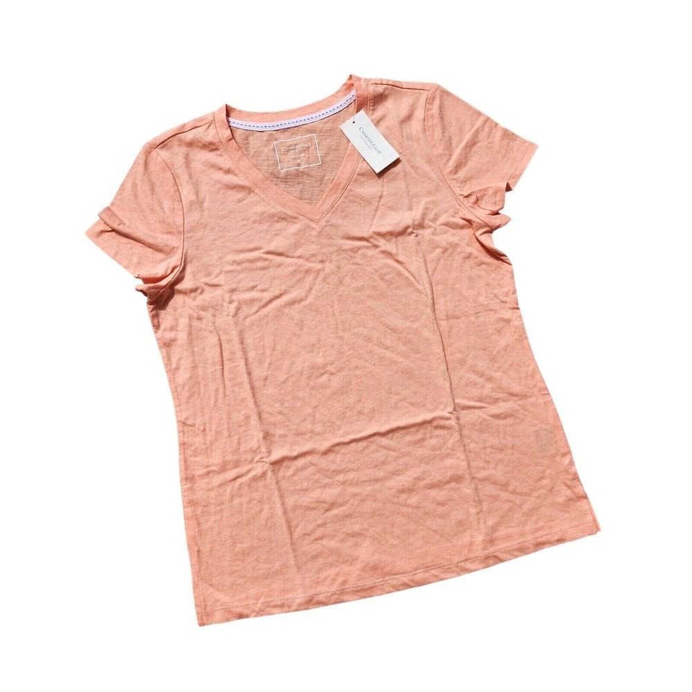 Charter Club Women Coral Cotton Everyday Breezy V-Neck Pajama T-Shirt Size M
