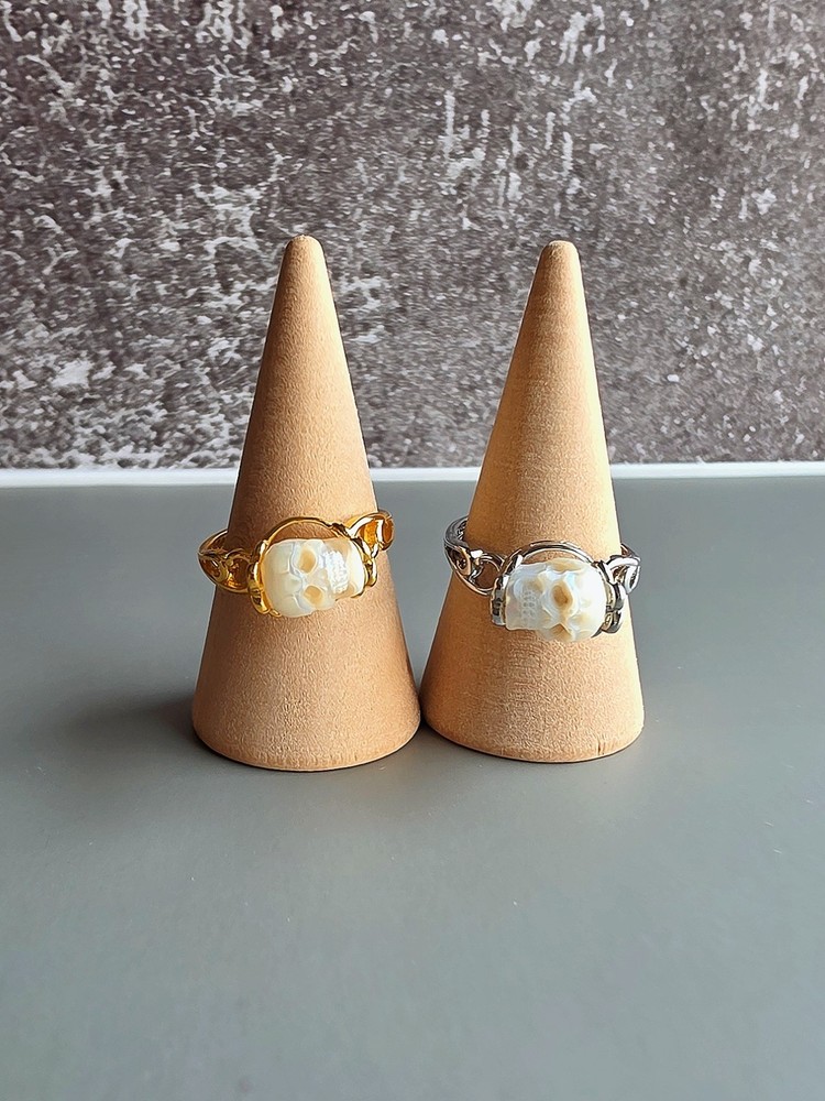 18k Gold Freshwater Pearl Skull Ring Adjustable Gothic Birthday Gifts for Women