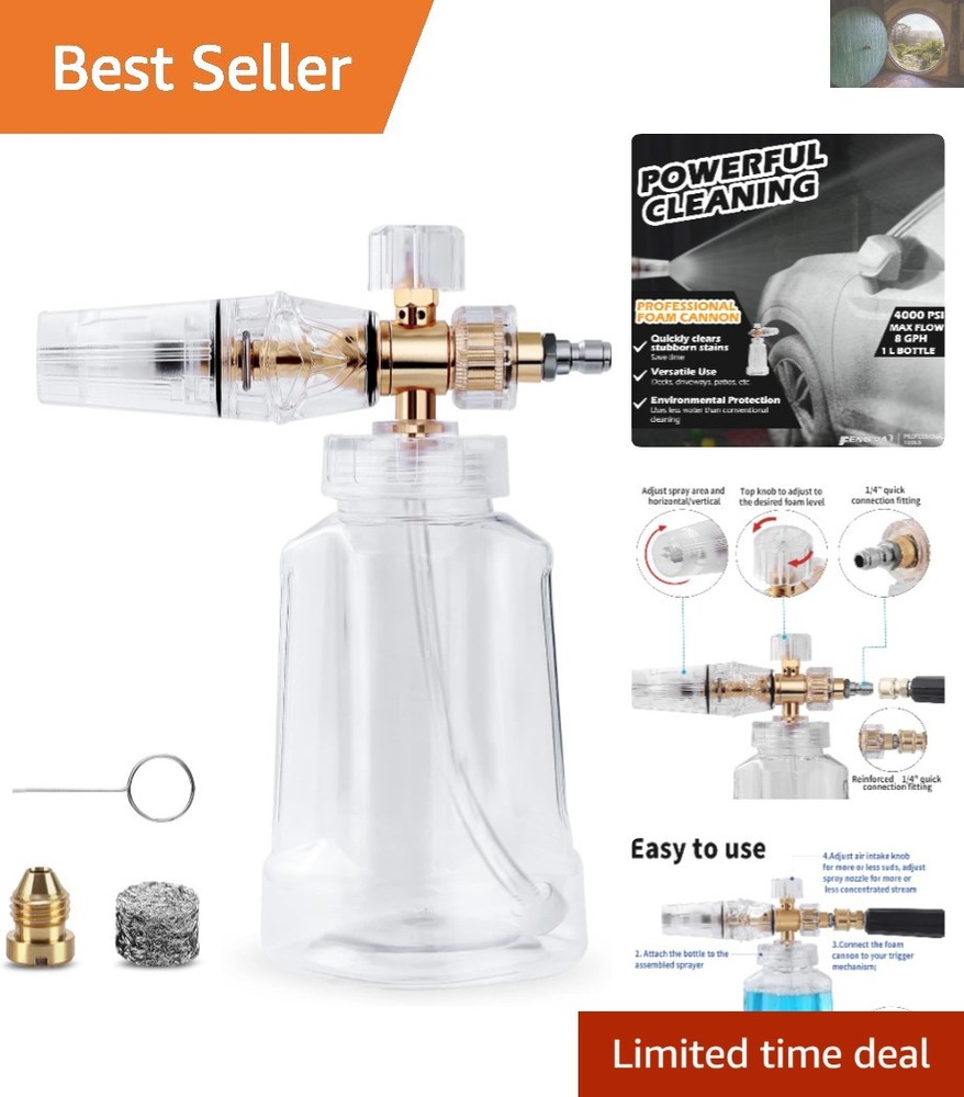 High-Pressure Foam Cannon with 1L Bottle and Adjustable Spray for Car Wash