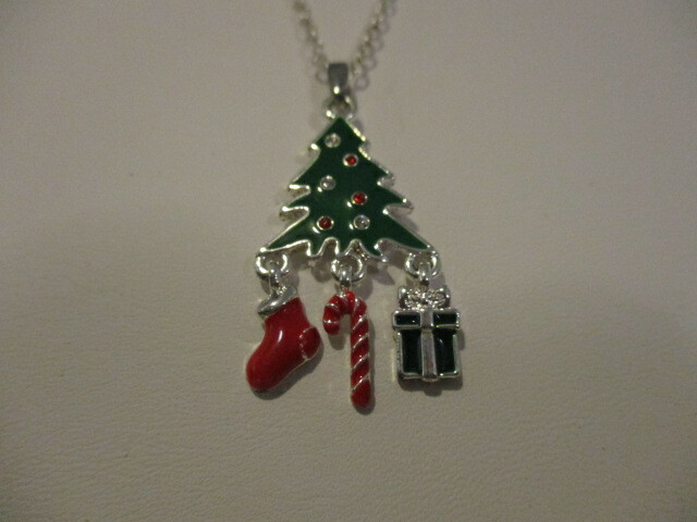 AVON Seasonal Shakey Necklace in Gift Box Silvertone w/Dangling Charms TREE-image